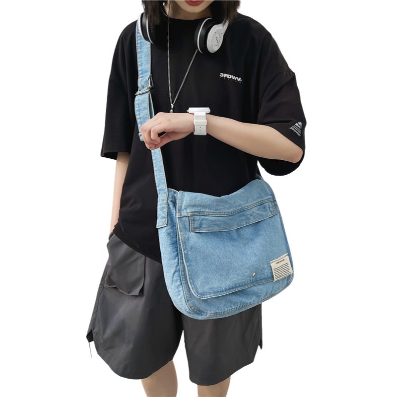 Blue Denim Mens Fashion Messenger Bags Large Jean Blue Shoulder Bag Po