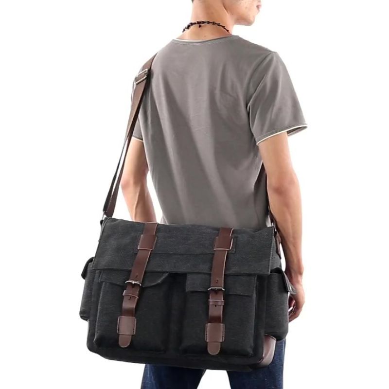 best travel messenger bag for men Men's Canvas Business Messenger Shoulder Bag (Khaki)