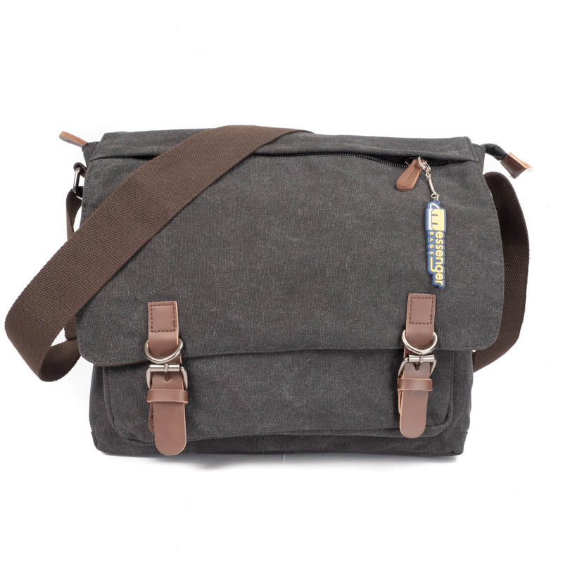 Grey canvas messenger bag top