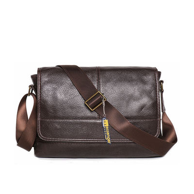 Small-Cow-Leather-Messenger-Bag-brown-color-front-view