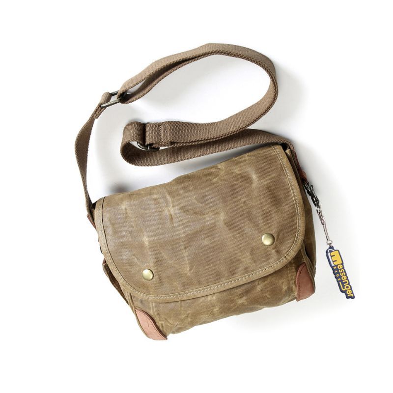 Waxed retailer canvas bag, Slim crossbody bag, Brown waxed canvas crossbody